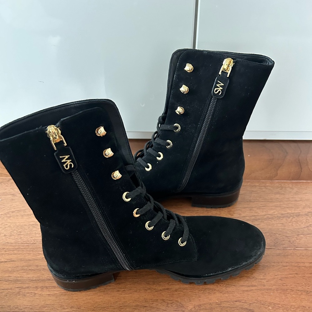 Black Stuart Weitzman suede combat boot